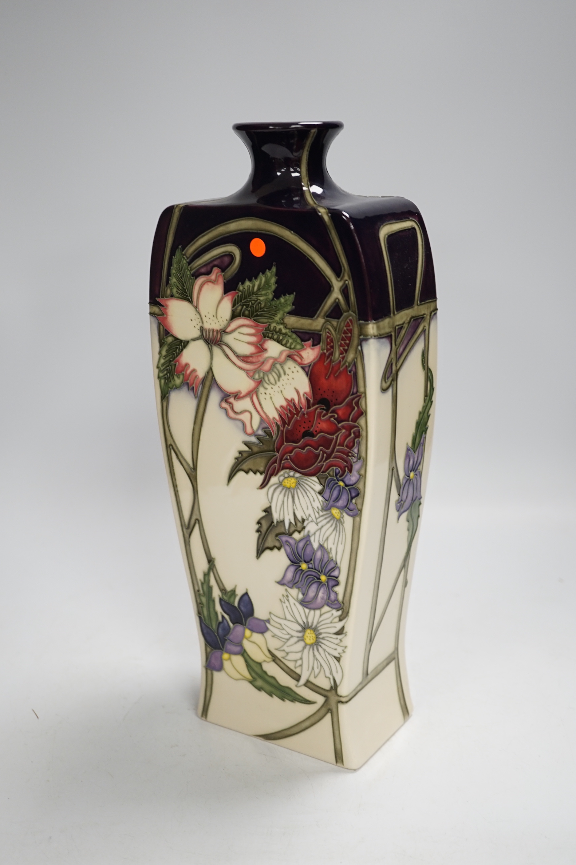 A Moorcroft ‘Ophelia’s Flowers’ slab shaped vase designed by Vicky Lovatt, 31cm high